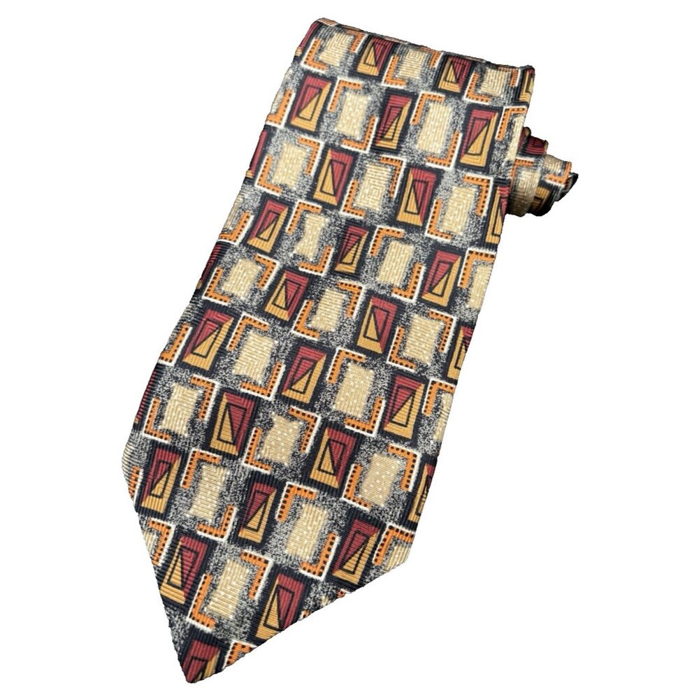 Robert Talbott Tie Men’s 100% Silk Red Orange Gold Luxury Designer Geometric GUC